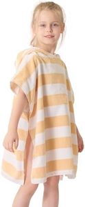 TBEZY Toddler Bath Towel Poncho Thick Cotton Striped Beach Towels for Kids Gifts (2-6, Yellow)