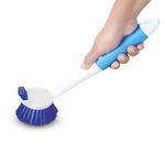 Cello Kleeno Dual Action Sink and Dish Brush | Featuring Flexible Bristles, Hanging Provision, Rubberised Handle, and Tough Bristles for Stubborn Stains | Blue and White