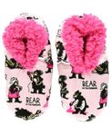 Lazy One Fuzzy Feet Slipper Socks for Women, Cute Fleece-Lined House Slippers, Non-Skid Slipper Socks, Bear in the Morning Pink Fuzzy Feet, Large-X-Large