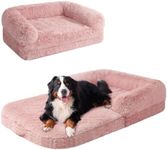 EHEYCIGA Foldable XXL Dog Bed, Faux Fur Fluffy Dog Bed for Extra Large Dogs, Orthopedic Calming Memory Foam Big Dog Couch Bed, Washable Soft Warm Dog Sofa Bed with Non-Slip Bottom, Pink, 54"x38"x7.5"