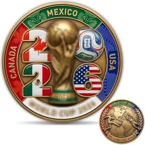 2026 Soccer Tournament Challenge Coin with Acrylic Case, Double-Sided Zinc Alloy Collectible Coin Featuring Trophy & Global Match Design, Sports Fan Pocket Token Gift Display Piece