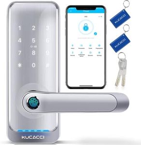 Keypad Smart Door Lock with Handle: Kucacci Keyless Entry Door Lock - Smart Lock for Front Door - Electronic Door Lock for Exterior Door - Wifi Door Lock with APP - Retrofit Knob Deadbolt Lock(Silver)