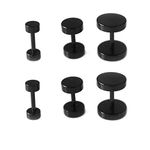 3 x Pairs Mens Surgical Steel Earring Ear Stud Fake Ear Stretcher Stainless Black