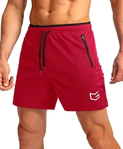 Men's Running Shorts with Zipper Pockets Quick Dry Gym Athletic Workout 5" Shorts for Men (red, Small)