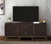 MetalTree Premium Solid Sheesham Wood TV Unit with 2 Drawers, 4 Shelves, and 2-Door Storage - Accommodates up to 55-Inch TV - Ideal for Living Room (Andres, Walnut Finish)