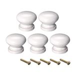 sourcing map Round Wood Knobs,5Pcs 28mm Dia Cabinet Furniture Kitchen Pulls Handles for Drawer Cupboard, White