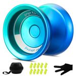 YOYOSTUDIO Yoyo Professional Unresponsive Yo Yo for Kids 8-12, Fingerspin Yoyo for Adults Kids Beginners, Metal Trick Yoyo, Pro Yo-Yo with 10 Strings, Yoyo Case and Yoyo Gloves Blue and Green