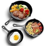 Youyijia 3 Pcs Cast Iron Pan Pre-Seasoned Iron Skillet Set Heavy Duty Skillet Set with Pouring Lip for Grilling Searing Frying Baking Black (15cm 6-Inch 20cm 8-Inch 25cm 10-Inch)