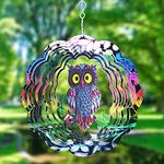 Wind Spinner Yard Art Garden Decor Metal 3D Sculptures Owl Wind Spinners Stainless Steel Kinetic Hanging Decorations Indoor Outdoor Clearance Ornaments Gifts Sun Catchers