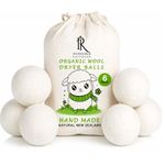 RAYTRADE XL Wool Dryer Balls 6-Pack 100% Made of Organic New Zealand Wool Reduces Clothing Wrinkles and Saves Drying Time Reusable Natural Fabric Softener Stocking Stuffer Gifts (White)