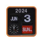 Itigoitie Retro Modern 9.45 Inches Calendar Day Date Flip Desk Wall Clock (Orange Frame)(No Battery Included)