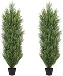 I.C.ELAINE 4 Foot Topiary Trees Artificial Outdoor Set of 2 Pack, Fake Evergreen Cedar Pine UV Resistant, 4ft Faux Plants Bushes and Shrubs for Home Front Door Porch Patio Planter Decor 48 Inch