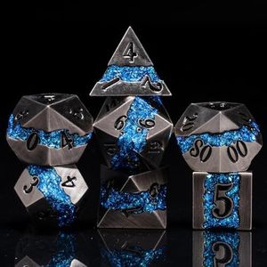 Dungeons and Dragons DND Dice Set D&D D20 Single Fringe Metal Dice Set with Box, Polyhedral Role Playing Dice D12 D10 D% D8 D6 D4 for MTG RPG Board Games (Ancient Nickel Brilliant Blue)