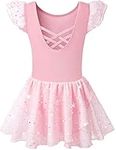 Mulnall Girls Ballet Leotards for Dance Ruffle Sleeve Hollow Crisscross Back, Shiny Skirt(50431-08P-XL)