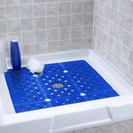 SlipX Solutions Extra Large Square Shower Mat, 69cm x 69cm, Non-Slip Stall Mat for Elderly & Kids Standing Bath Tub Mat, Machine Washable, Suction Cups (Solid Navy)