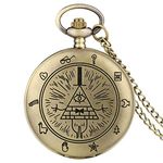 ZMKW Eye of Providence Weird Town Triangle Devil Quartz Pocket Watch Gravity Bill Cipher Fall Time Gem Necklace Pendant,bronze