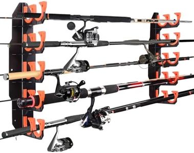 Hikeen Fishing Rod Holders, Fishing Pole Holders for Garage, Wall or Ceiling Mounted Fishing Rod Rack Holds Up to 10 Rods（1 Pack）