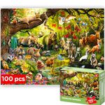 QUOKKA 100 Piece Puzzles for Kids Ages 3-5 – Floor Kids Puzzles Ages 4-8 Year Old – Toy for Learning Forest Animals for 8-10 yo – Jigsaw Toddler Game for Boy and Girl Ages 4-6