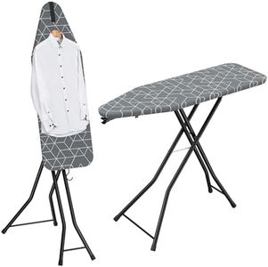 LyriFine Ironing Board, 2-in-1 Flat and Hanging Board, Sturdy Steel Frame Iron Board with Non-Slip Feet, Heat Resistant Cover Iron Board, Foldable Ironing Board Full Size with Hook, 14″ x 43″ Gray