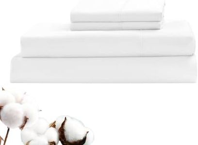 LINENOVA Luxury 100% Natural Cotton Bed Sheet Set - 40cm Deep Pocket Fitted Sheet & Flat Sheet & 2 Pillowcases - 4 Piece (King Size,White)