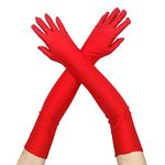 CHEERYMAGIC Red Long Elbow Satin Gloves Evening Opera Gloves 1920s Style Dance Gloves Fancy Dress Gloves for Wedding Prom Opera A4-XNST(Red)