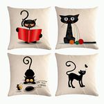 HOSTECCO Cat Throw Pillow Covers 18x18 Inches Cute Animal Kitty Decorative Throw Pillow Cases Set of 4 Square Cushion Covers for Couch Sofa