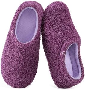 HomeTop Women's Fuzzy Curly Fur Memory Foam Loafer Slippers Bedroom House Shoes with Polar Fleece Lining (9-10 US,Chic Purple Lilac)