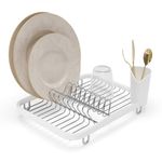 Umbra Sinkin Dish Drying Rack – Drainer Caddy with Removable Cutlery Holder – Use In Sink or On Counter, Standard, White/Nickel