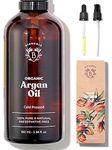 Bionoble Organic Argan Oil 100ml - 100% Pure, Natural and Cold Pressed - for Hair, Face, Body, Beard, Nails - Vegan and Cruelty Free - Glass Bottle + Pipette + Pump