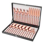 Velaze 30-Piece Rose Gold Silverware Set Cutlery Set, Stainless Steel Cutlery Set for 6 People Include Dinner Spoon, Dinner Fork, Dinner Knife, Dessert Fork and Tea Spoon, Mirror Polished Design