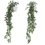 DANISCH Set of 2 Hanging Artificial Plants Vines Plants Plastic Fake Plants Plant Pot Plant for Home Kitchen Garden Office Wedding Hanging Pot Wall Decoration Indoor Outdoor (White)