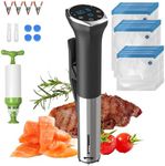 Karinear Sous Vide Kit Set with Extractor Pump Sealed Bag Clip with Temperature Time LED Stainless Steel Precision Cooker Immersion Circulator 1100W APP Comes with Recipes