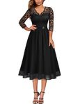 MISSMAY Women's Vintage V-Neck Lace Formal Bridesmaid Party Dress (XX-Large, Black)