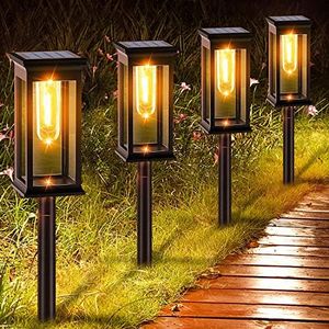 Amzxart 8 Pack Solar Pathway Lights with Tungsten Lamp, Auto-on/Off Solar Outdoor Lights with Warm Light Protecting Eyes, Waterproof Garden Lights Decorating Backyard Lawn Landscape