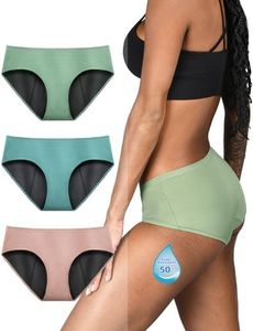 TIICHOO Period Underwear for Women Heavy Flow Silky Soft Absorbent Period Panties Incontinence Underwear 3 Pack (Large, Turquoise Green/Rose Gold/Matcha Green)