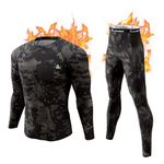 CL convallaria Men's Thermal Underwear Set Long Johns Hunting Gear Fleece Lined Base Layer Top & Bottom Cold Weather Camo Black