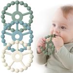 3 Pack Ring Teether, Silicone Teething Ring Toys for Babies 0-6 Months, Seposeve Baby Teethers 6-12 Months 12-24 Months, Easy to Grasp Toy for Baby Teething Relief, Green Blue White