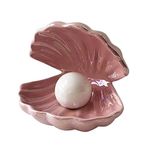 Shell Lamp, Shell Pearl Light Ceramic Clamshell Night Light LED Accent Lamp Portable Battery Operated Mood Night Lamp Desktop Ornament Home Decor for Women Girls Bedroom Living Room​(Pink)