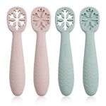 PandaEar Snowflake Design Baby Spoon Set (4 Pack)|BPA Free Stage One Silicone Self Feeding Utensil| Baby Led Weaning|Teething Friendly|Kids Toddlers 6 Months+ (Pink/Green)