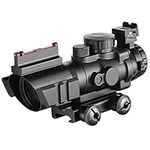 VERY100 Tactical 4x 32mm RGB Glass Edged Reticle Tri-Illuminated Combo Compact Scope with Red Fiber Optics Sight Etched Glass