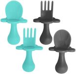 Grabease Baby Spoons Toddler Utensils Toddler Silverware Baby Utensils, BPA-Free & Phthalate-Free for Baby & Toddler, 2 Sets, Teal and Gray