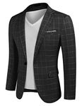 COOFANDY Men's Casual Suit Blazer Jackets Lightweight Sports Coats One Button, Plaid Blazer- Black, M