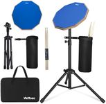 12 Inch Practice Drum Pad with Stand and Sticks, Beginner Snare Drum Pad with Drumsticks(2 pairs) and Carrying Bag, Double Sided Silent Drum Pad (Blue)