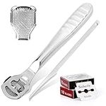 Wellehomi Foot Care Pedicure Callus Shaver Stainless Steel Callus Remover Set for Feet, 1 Shaver and 1 Scraper with 20 Replacement Slices for Removing Dead Skin and Hard Skin