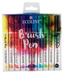 Ecoline Brush Pen Set of 10 Liquid Watercolor Pens – Basic Colors | Blendable Brush Markers for Hand Lettering, Drawing, & Crafts