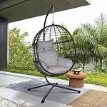 Skypatio Wicker Hanging Egg Chair with Stand and UV Resistant Waterproof Cushion, 360lbs Capacity Swing Chair for Bedroom Indoor Outdoor, Easy to Install