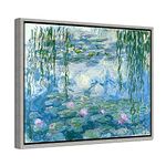 Wieco Art Framed Art Giclee Canvas Prints of Water Lilies by Claude Monet Paintings Reproduction Modern Canvas Wall Art for Home and Office Decoration Abstract Artwork Silver Frame