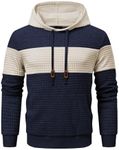 JMIERR Mens Pullover Lightweight Knit Hoodies Fall Casual Waffle Patchwork Sweatshirts Loose Fit Drawstring Hoody Top, US40(M), A Navy Blue