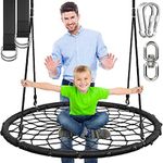 SereneLife Spider Web Tree Saucer Swing - Netted Webbed Seat for Grip and Comfort - Hanging Tree Circular Flying Saucer with Ropes and Straps - Safe Durable Max Weight 600lbs