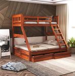 WOODSTAGE Sheesham Wood Bunk Bed with 2 Drawer Storage | Wooden Twin Over Bed with Ladder for Bedroom Living Room Home (Honey Finish)